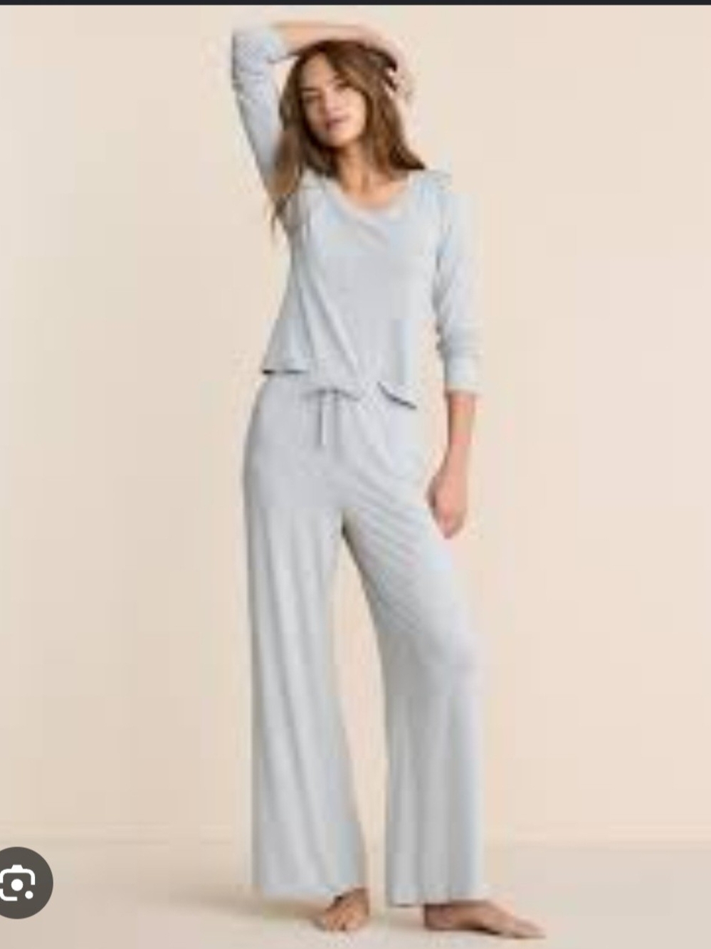 Lou & Grey Pale Gray Long-Sleeve Wide-Leg Lounge Pants Size Small